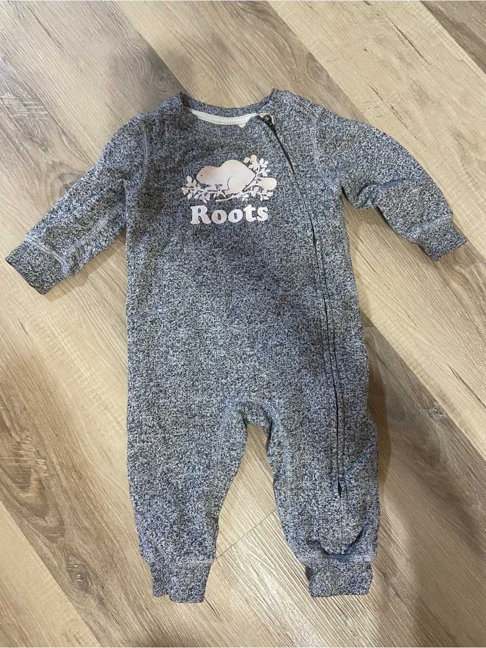 Roots Heather Grey Baby Zip Footed One-Piece